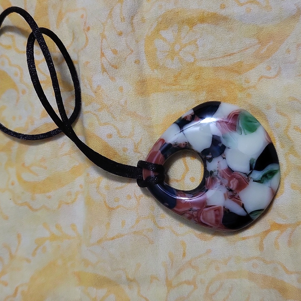 Fused glass necklace White, Rust, Green And Dark Turquoise